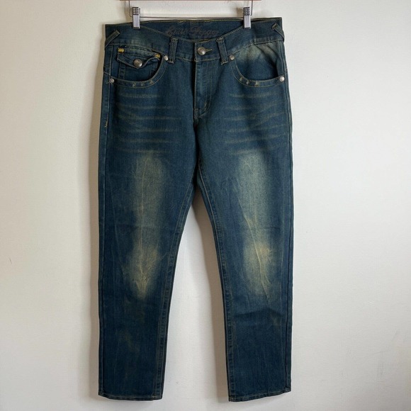 Chili Pepper Men's Jeans Size 34 Embellished Distressed Straight Leg Hip Hop Y2K - Picture 2 of 8